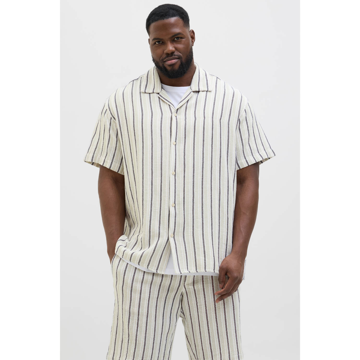 JACK & JONES PLUS SIZE casual overhemd met textuur lichtgroen