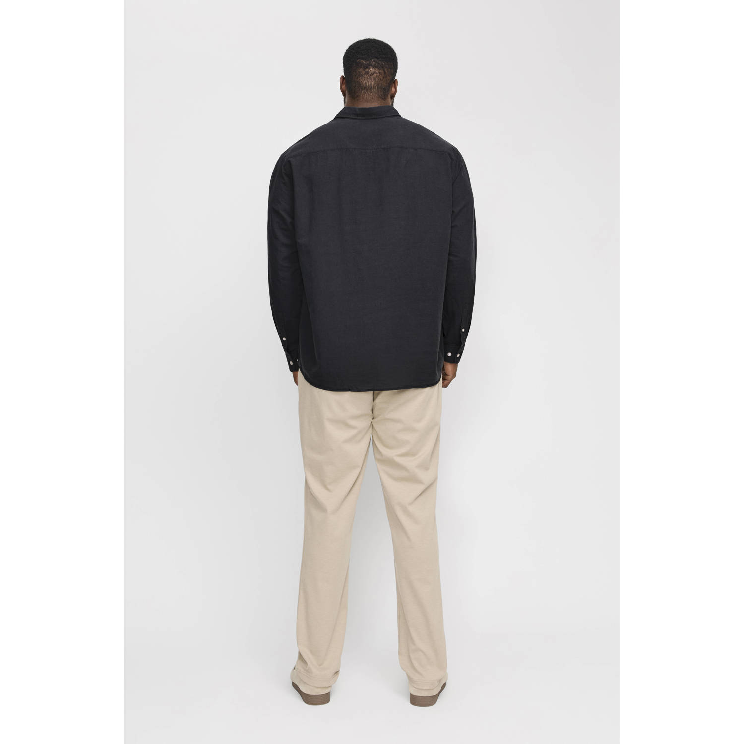 JACK & JONES PLUS SIZE linnen casual overhemd zwart