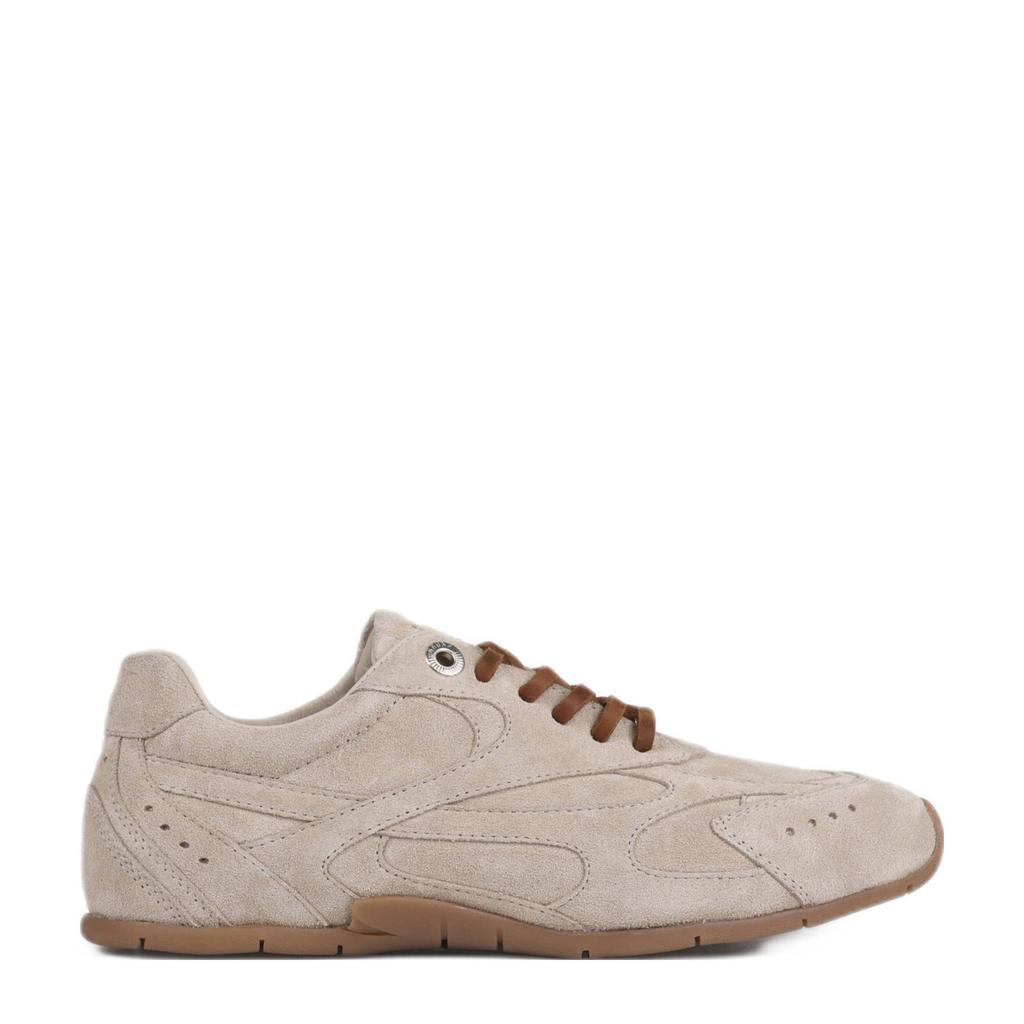 Beige dames BRONX Myr-aa suède sneakers van leer met veters