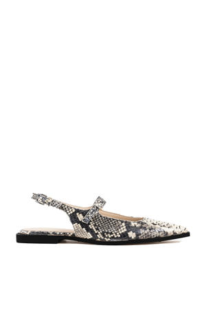 Laur-Ynn  leren slingback loafers met slangenprint ecru/zwart