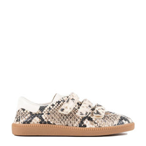 Bob-bie  leren sneakers met slangenprint beige/zwart