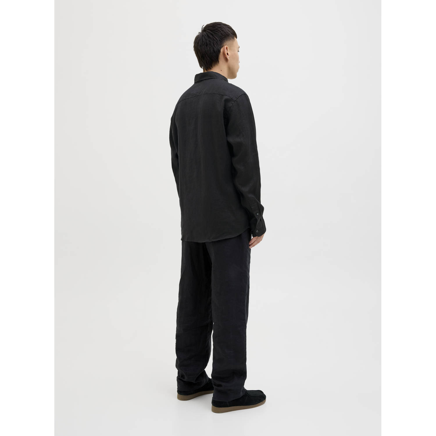 JACK & JONES PREMIUM linnen casual overhemd zwart