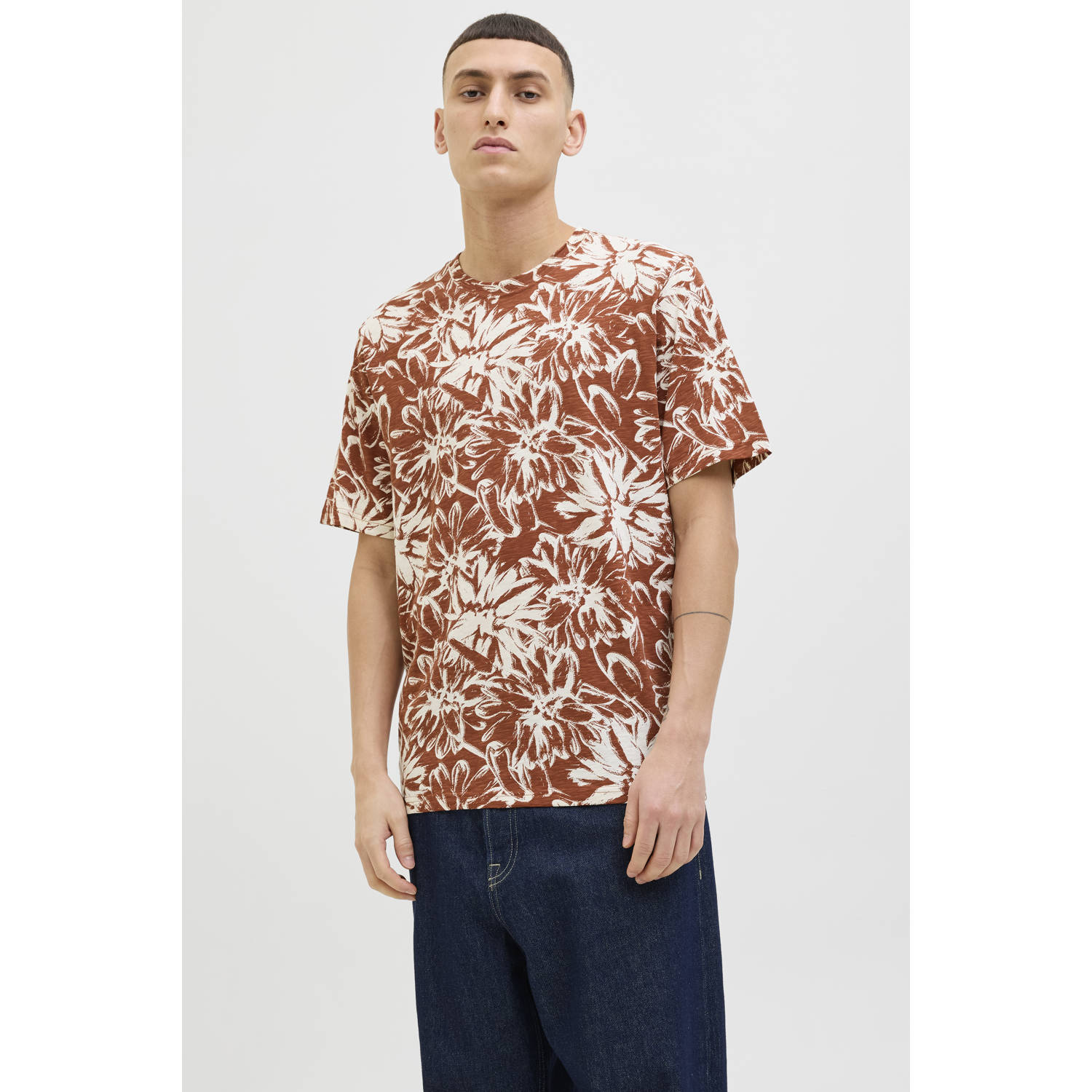 JACK & JONES ORIGINALS regular fit t-shirt JORSPLIT roodbruin