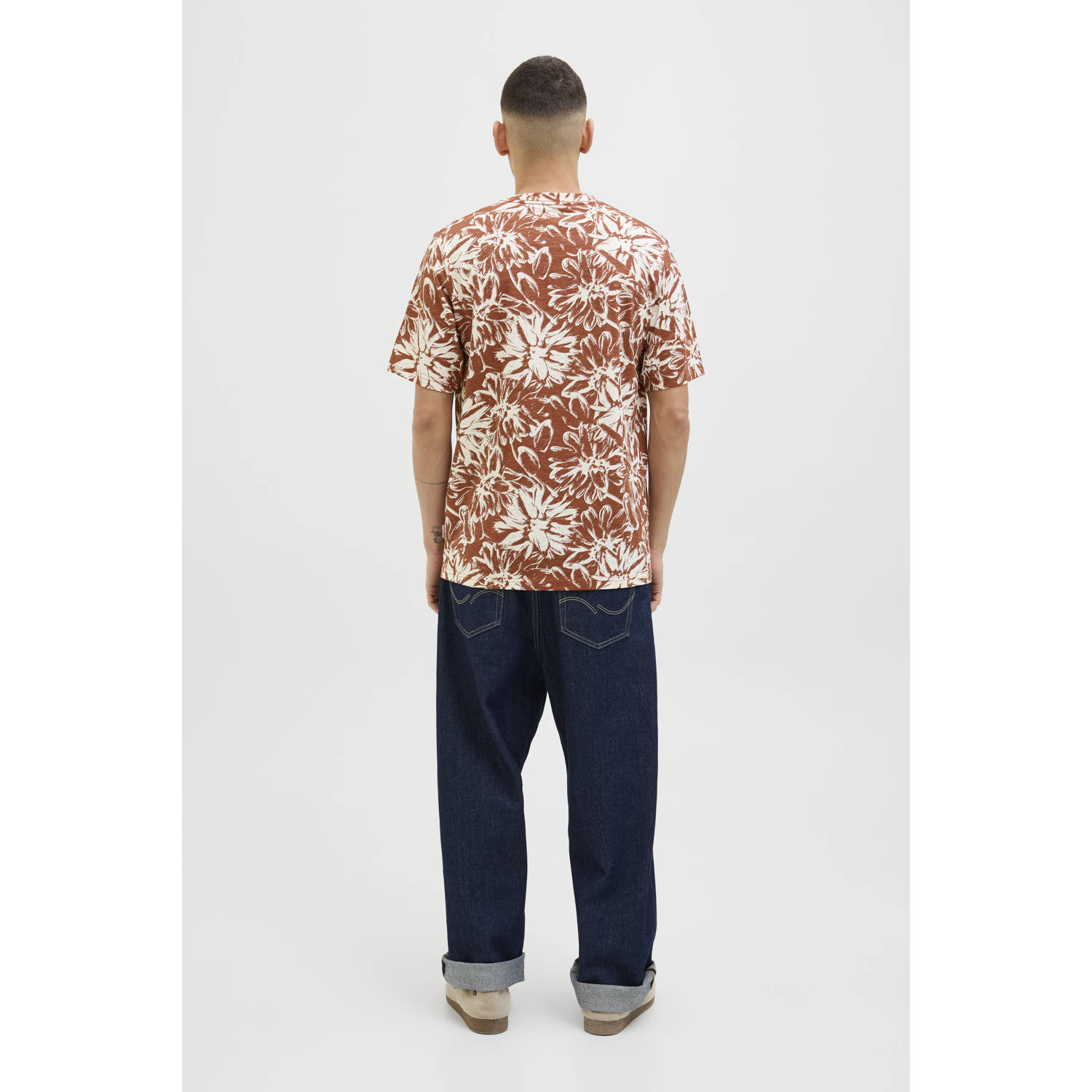 JACK & JONES ORIGINALS regular fit t-shirt JORSPLIT roodbruin