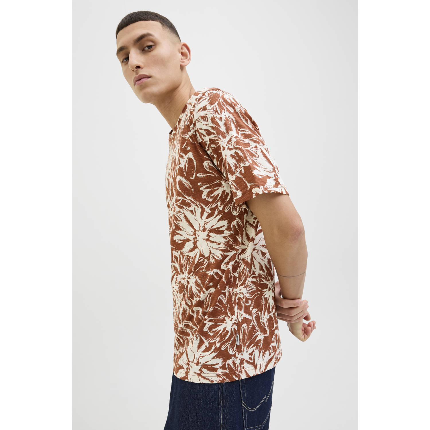 JACK & JONES ORIGINALS regular fit t-shirt JORSPLIT roodbruin