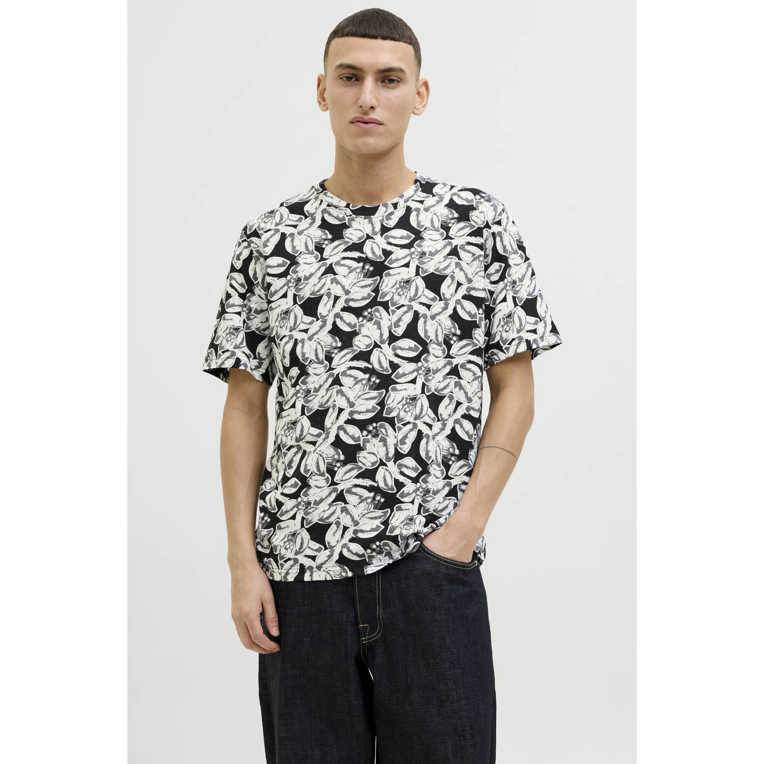 JACK & JONES ORIGINALS regular fit t-shirt JORSPLIT zwart