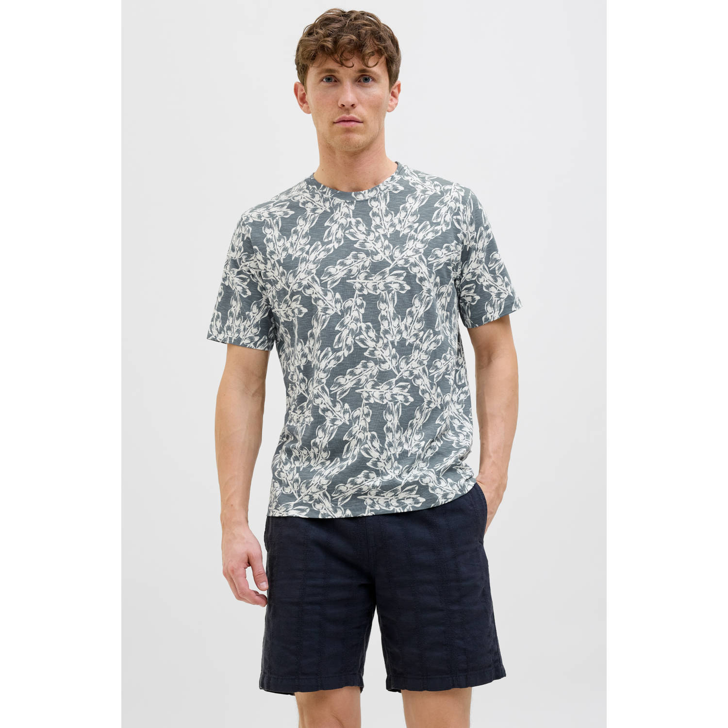 JACK & JONES ORIGINALS regular fit t-shirt JORSPLIT grijs