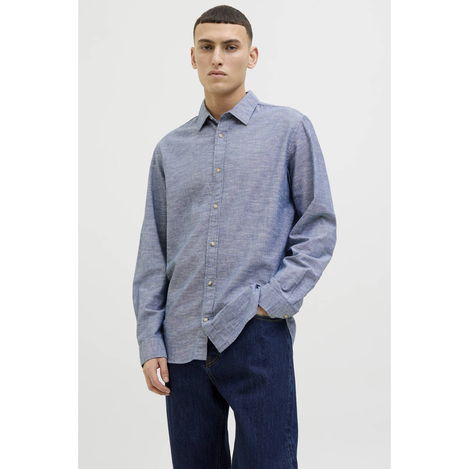 JACK & JONES ESSENTIALS casual overhemd blauw