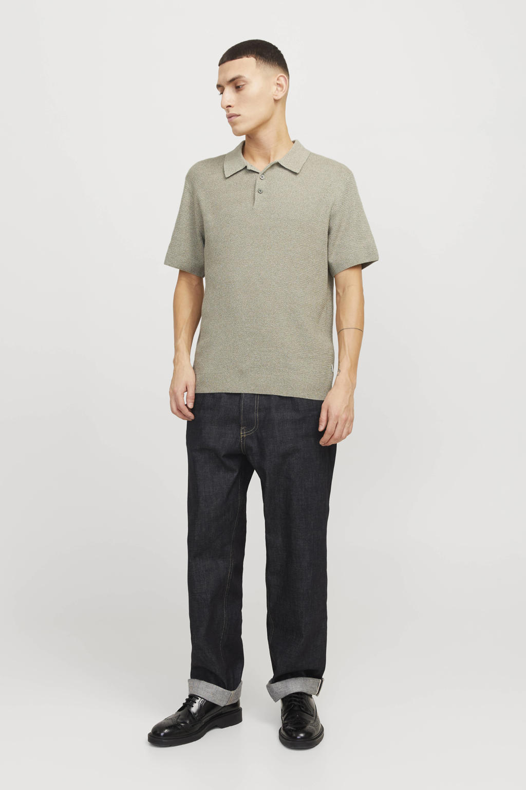 JACK & JONES PREMIUM regular polo gebreid grijsgroen