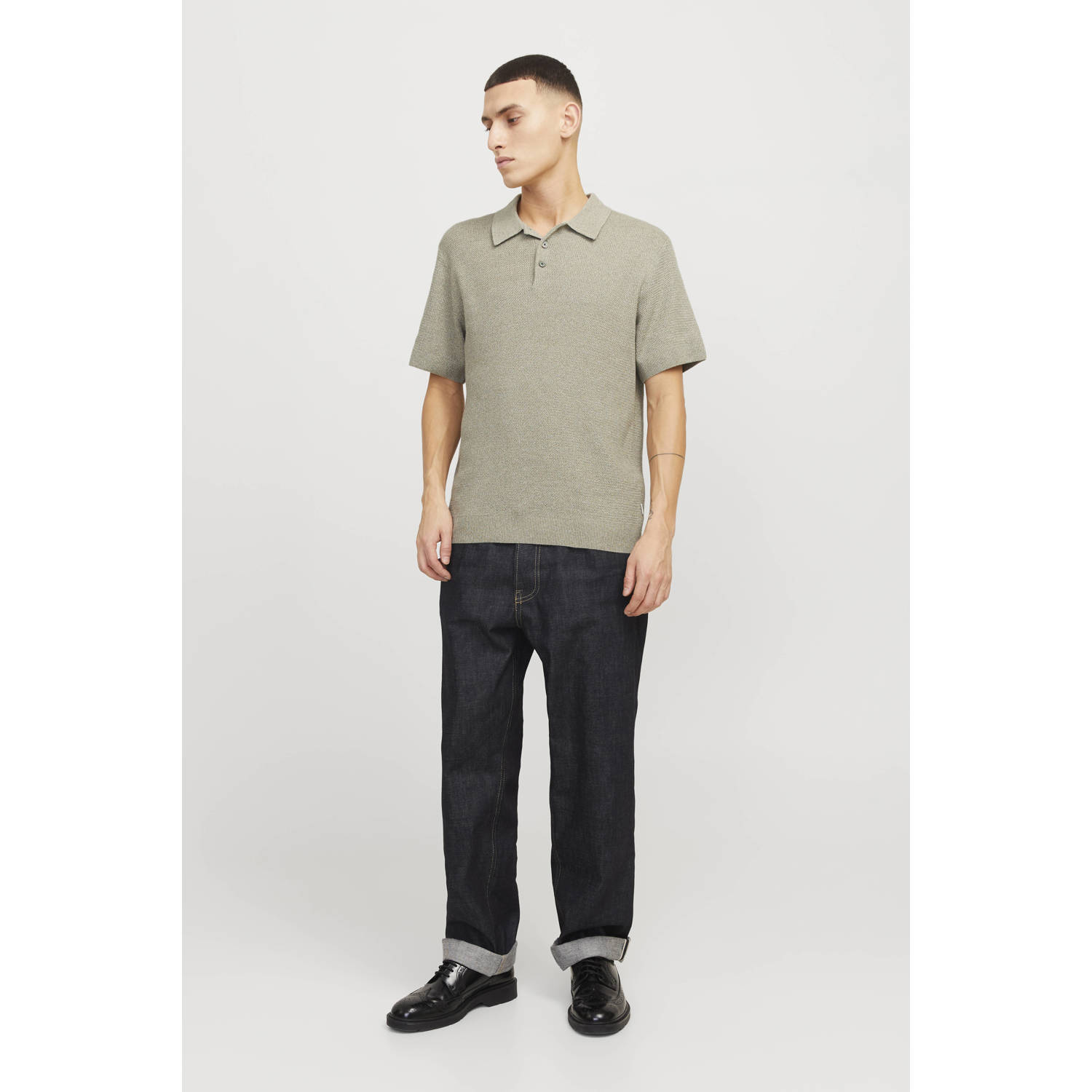 JACK & JONES PREMIUM regular polo gebreid grijsgroen