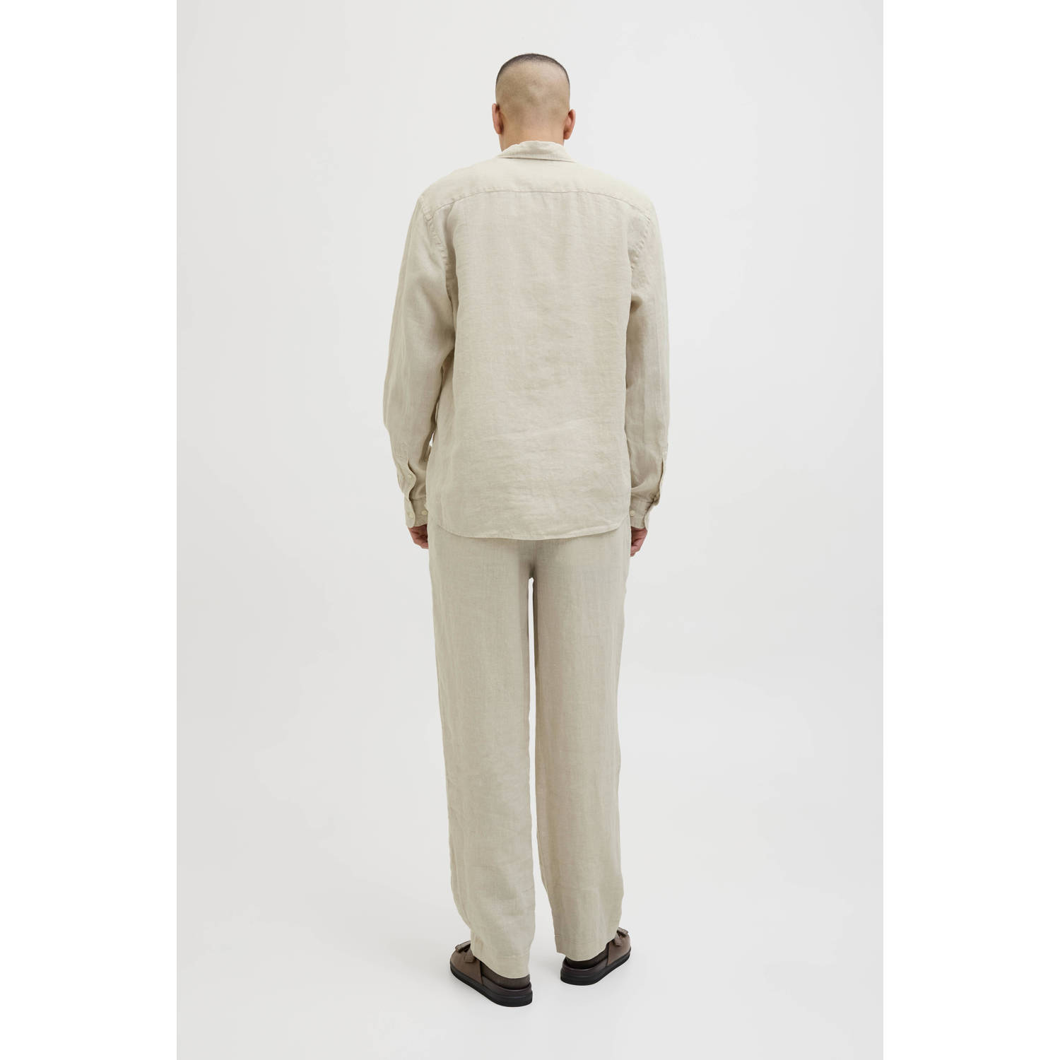 JACK & JONES PREMIUM linnen casual overhemd ecru