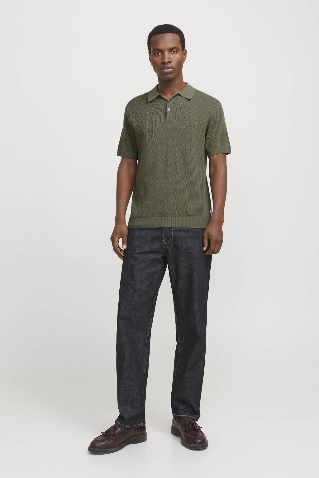 JACK & JONES PREMIUM regular polo gebreid olijfgroen