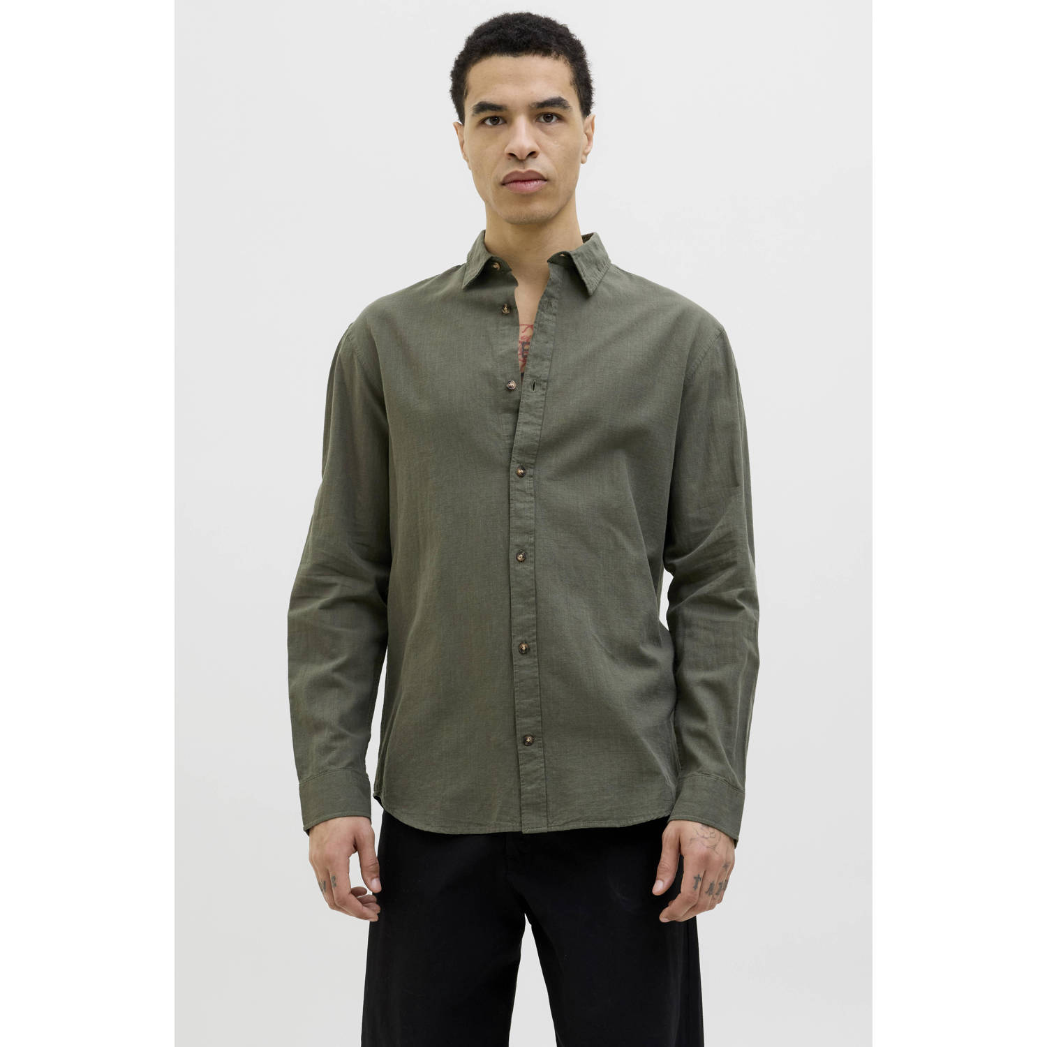 JACK & JONES ESSENTIALS casual overhemd donkergroen