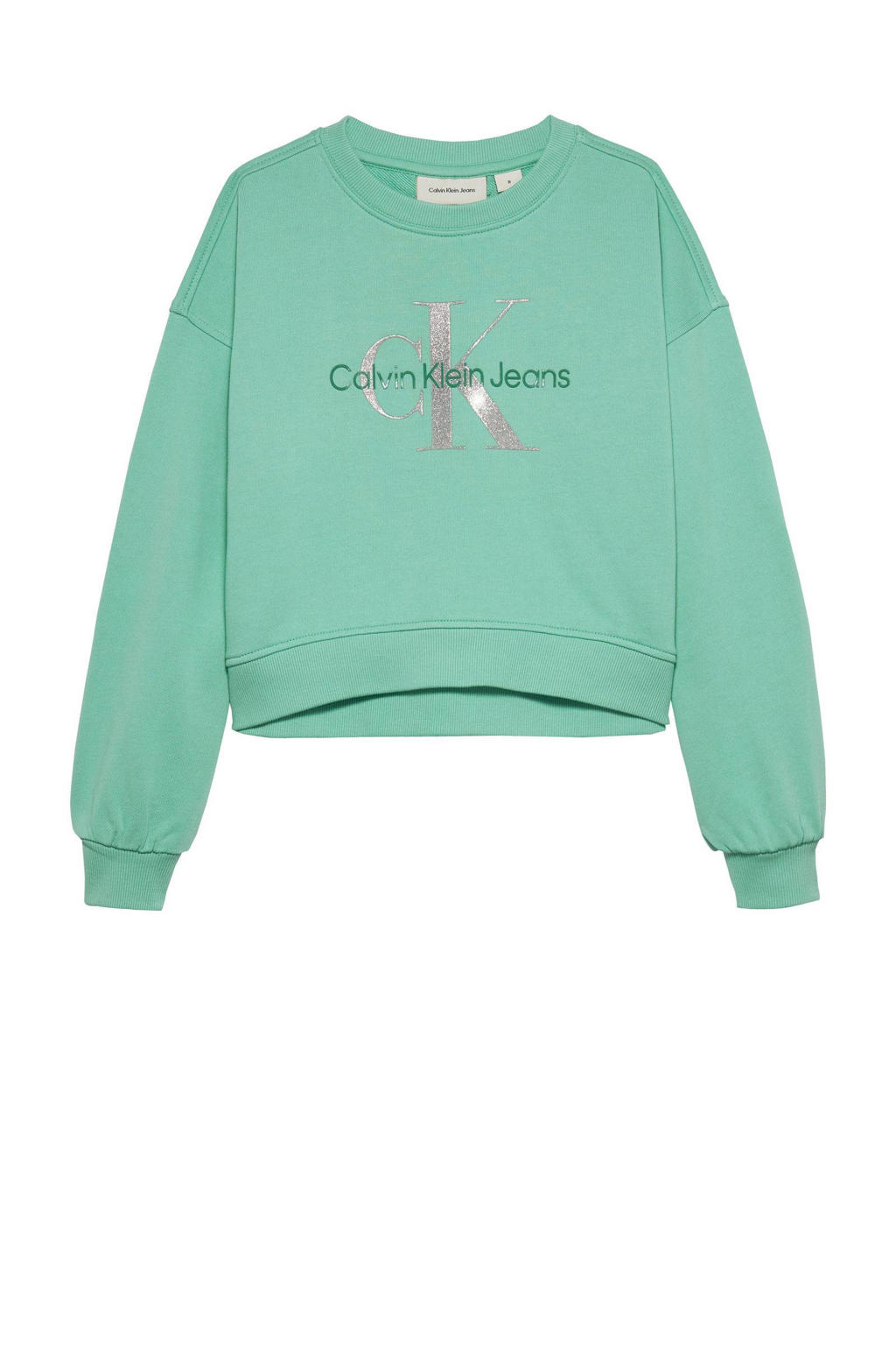 Groene meisjes Calvin Klein sweater met logo dessin, lange mouwen en ronde hals