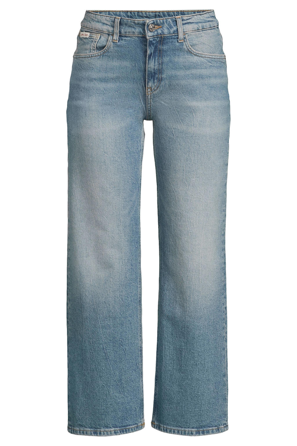 Dark blue denim jongens Calvin Klein straight leg jeans dark blue van denim met rits- en knoopsluiting en effen