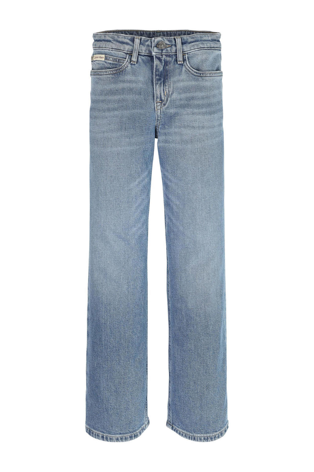 Medium blue denim meisjes Calvin Klein straight leg jeans van denim met rits- en knoopsluiting en effen