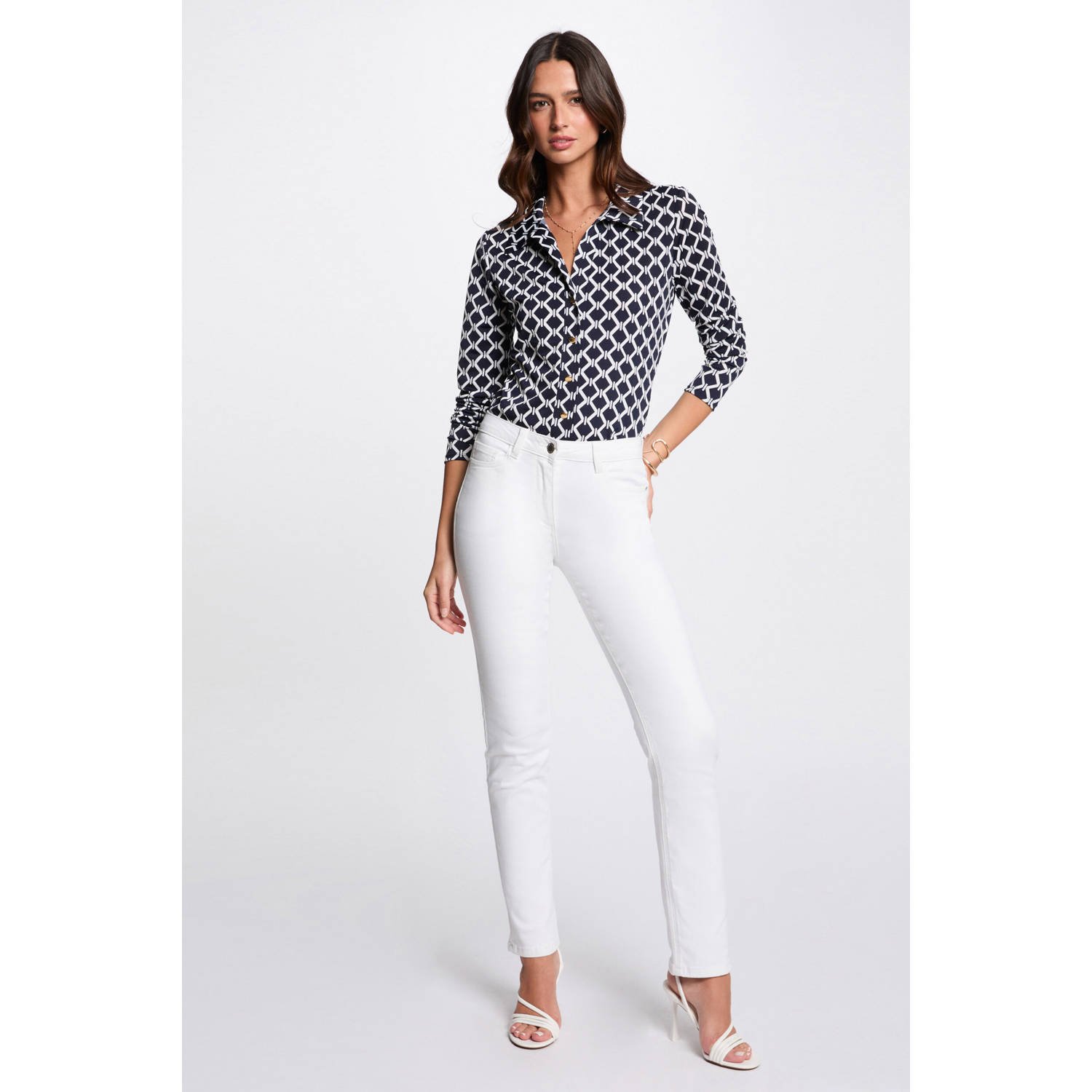Morgan slim regular waist broek wit