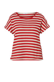 thumbnail: Rode dames Paprika t-shirt fijn gebreid van jersey met strepenprint, korte mouwen en ronde hals