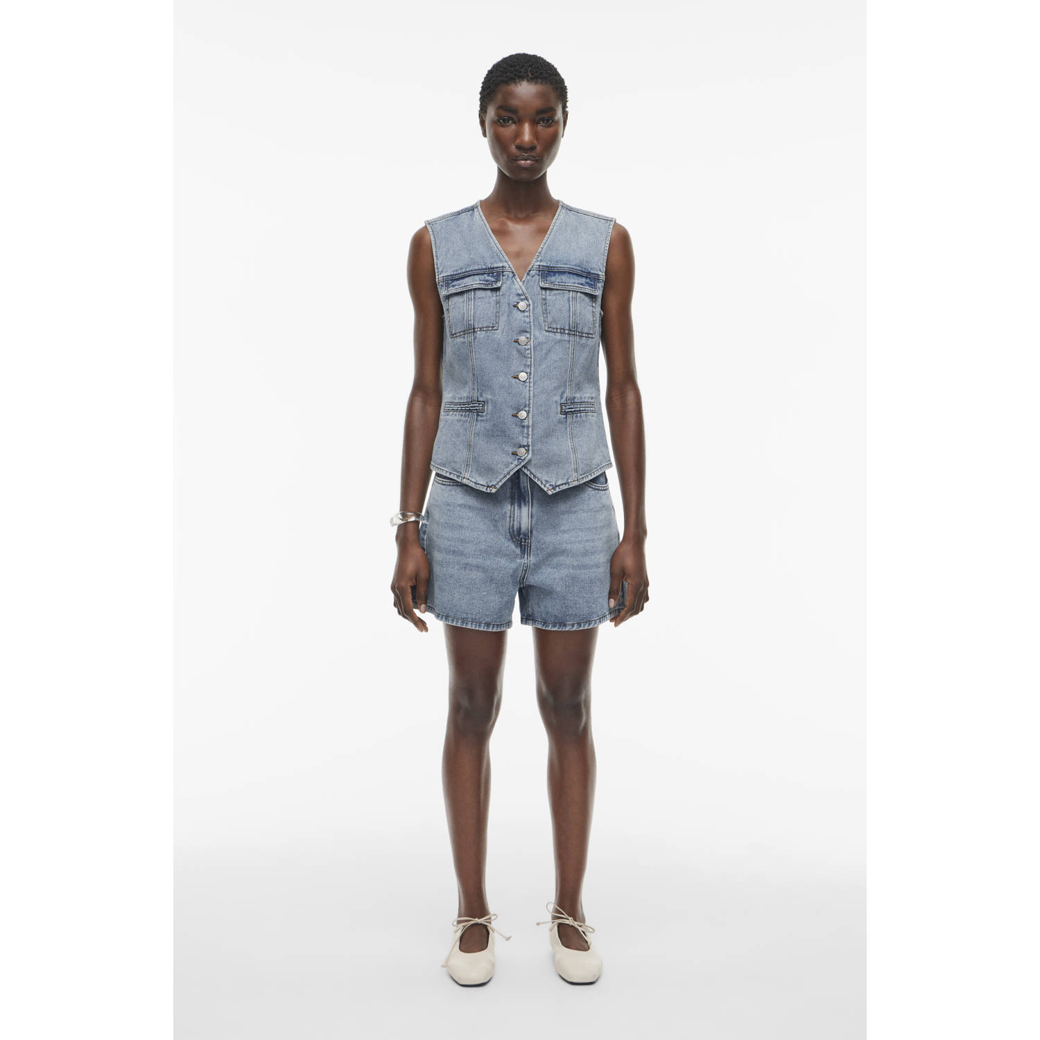 ROUGE EDIT gilet light blue denim