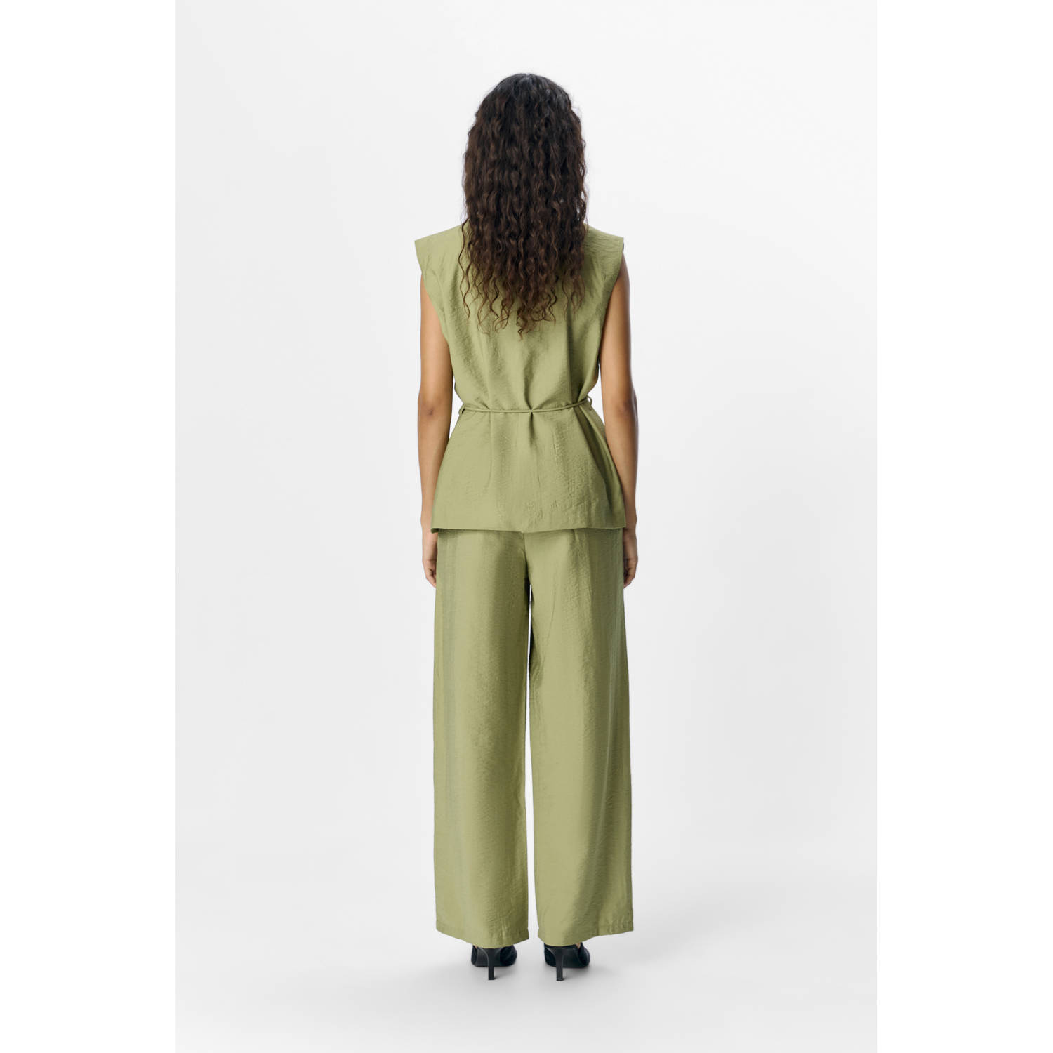 OBJECT wide leg high waist palazzo broek olijfgroen