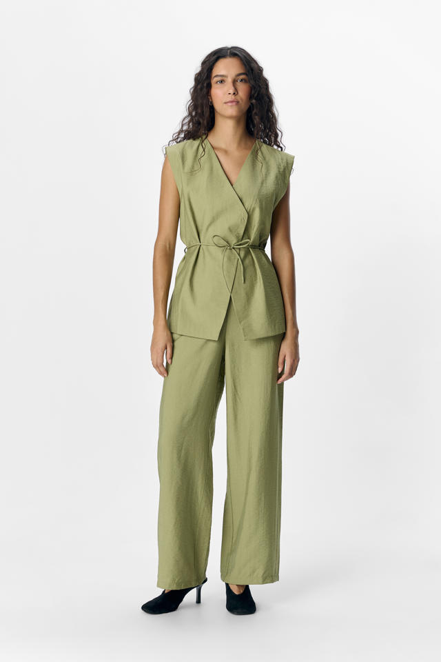 Dames Effen Kleur Losse Rechte Snit Palazzo Broek Hoge Taille Rekbaar Loungebroeken met Zakken(M, Wit