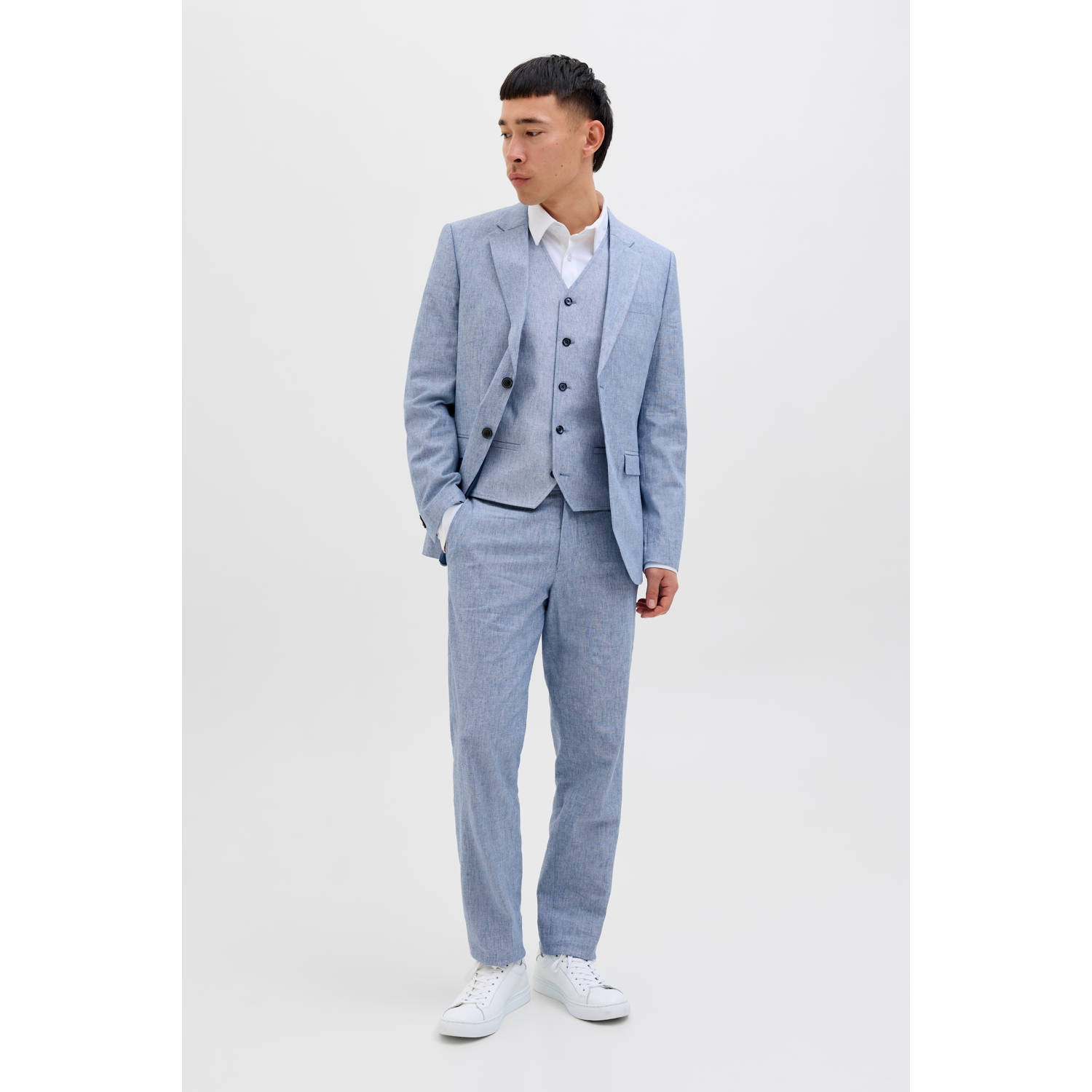 JACK & JONES PREMIUM gemêleerde slim fit pantalon JPRRIVIERA met linnen blauw
