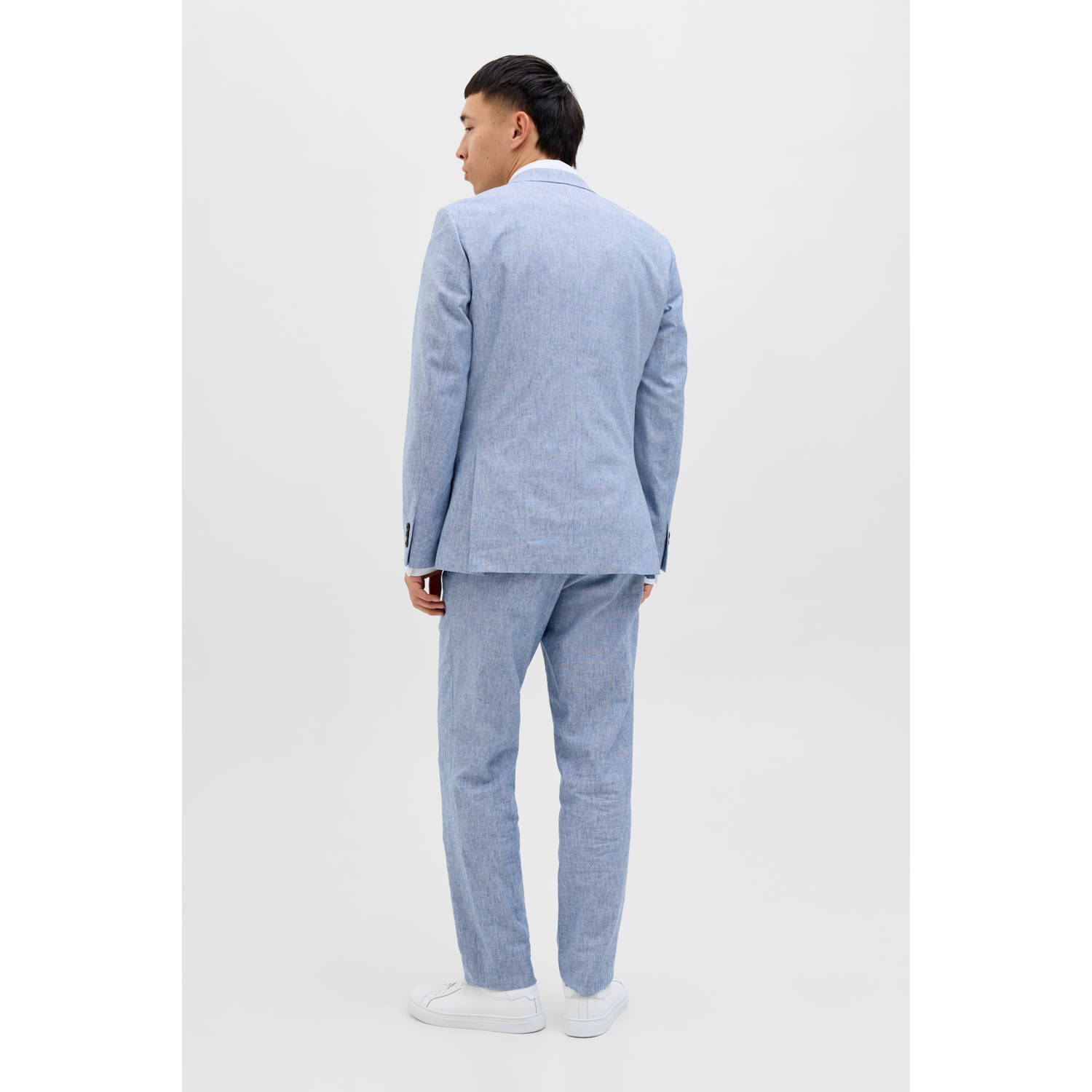 JACK & JONES PREMIUM gemêleerde slim fit pantalon JPRRIVIERA met linnen blauw