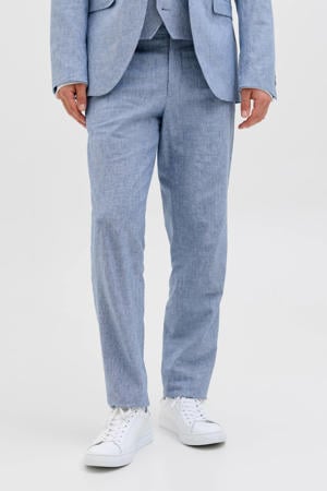 gemêleerde slim fit pantalon JPRRIVIERA met linnen blauw