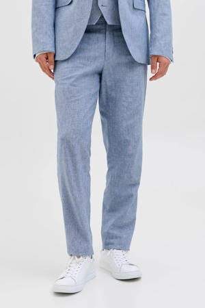 gemêleerde slim fit pantalon JPRRIVIERA met linnen blauw