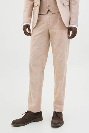 gemêleerde slim fit pantalon JPRRIVIERA met linnen beige