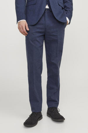 gemêleerde slim fit pantalon JPRRIVIERA met linnen donkerblauw