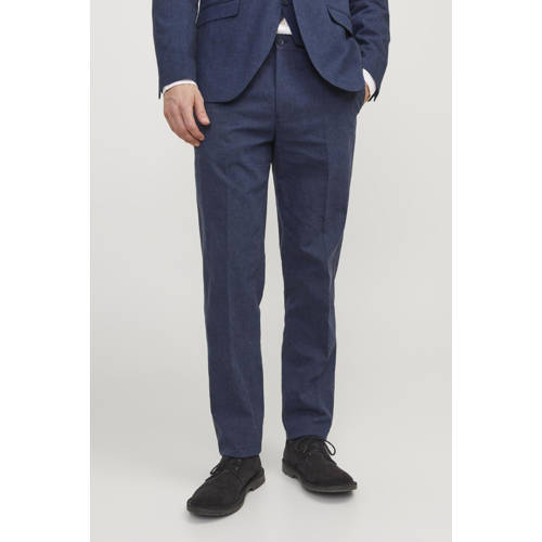 JACK & JONES PREMIUM gemêleerde slim fit pantalon JPRRIVIERA met linnen donkerblauw afbeelding