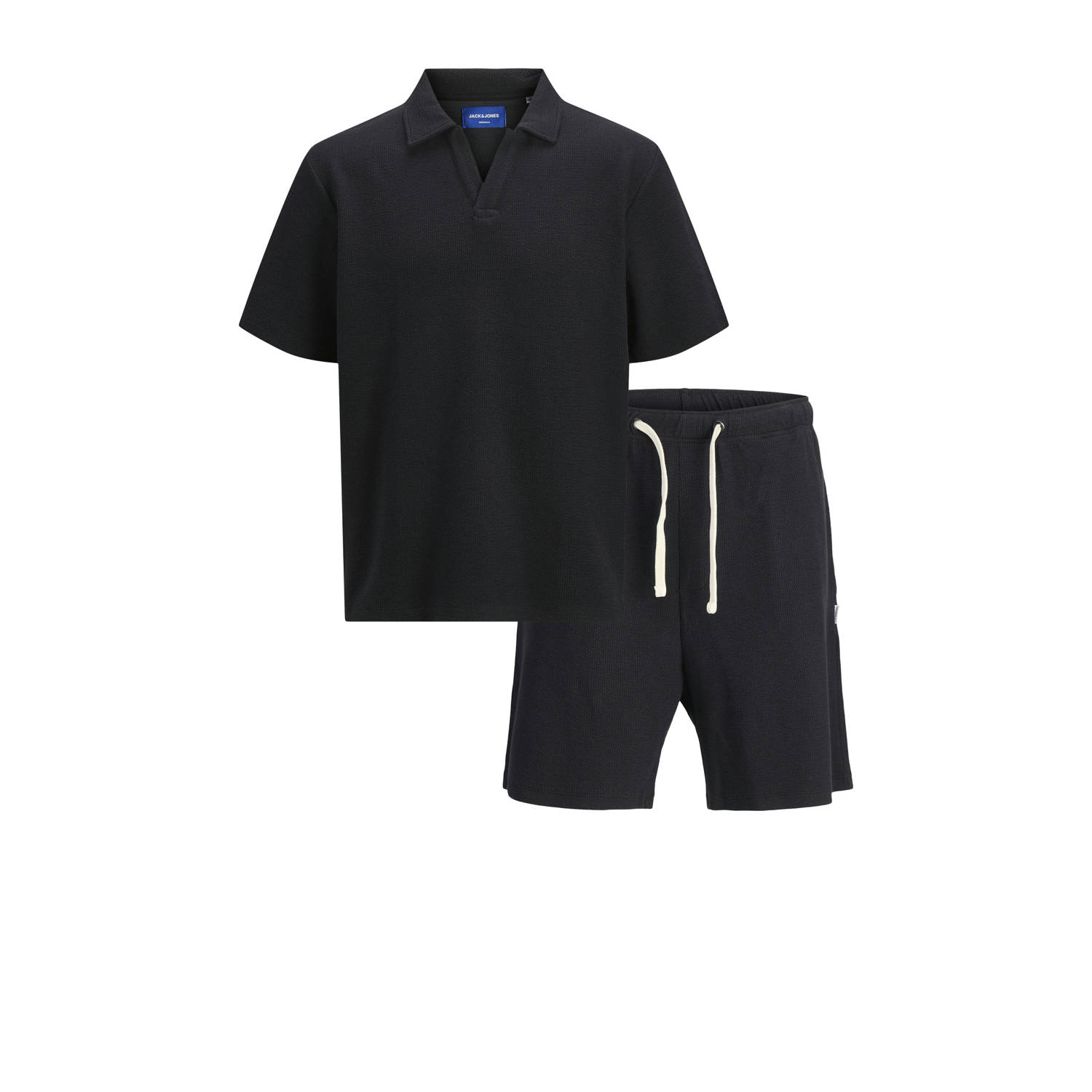 JACK & JONES ORIGINALS relaxed polo en short met textuur zwart