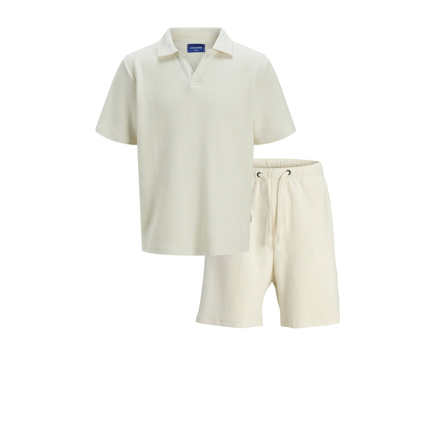 JACK & JONES ORIGINALS relaxed polo en short met textuur ecru