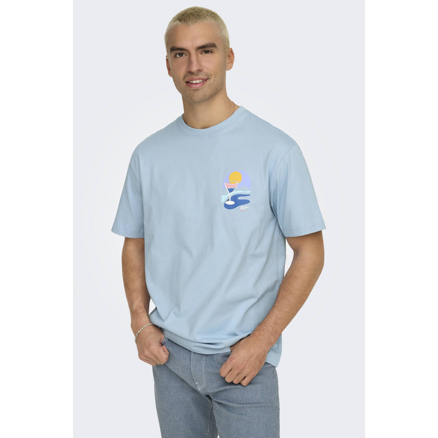 ONLY & SONS T-shirt lichtblauw