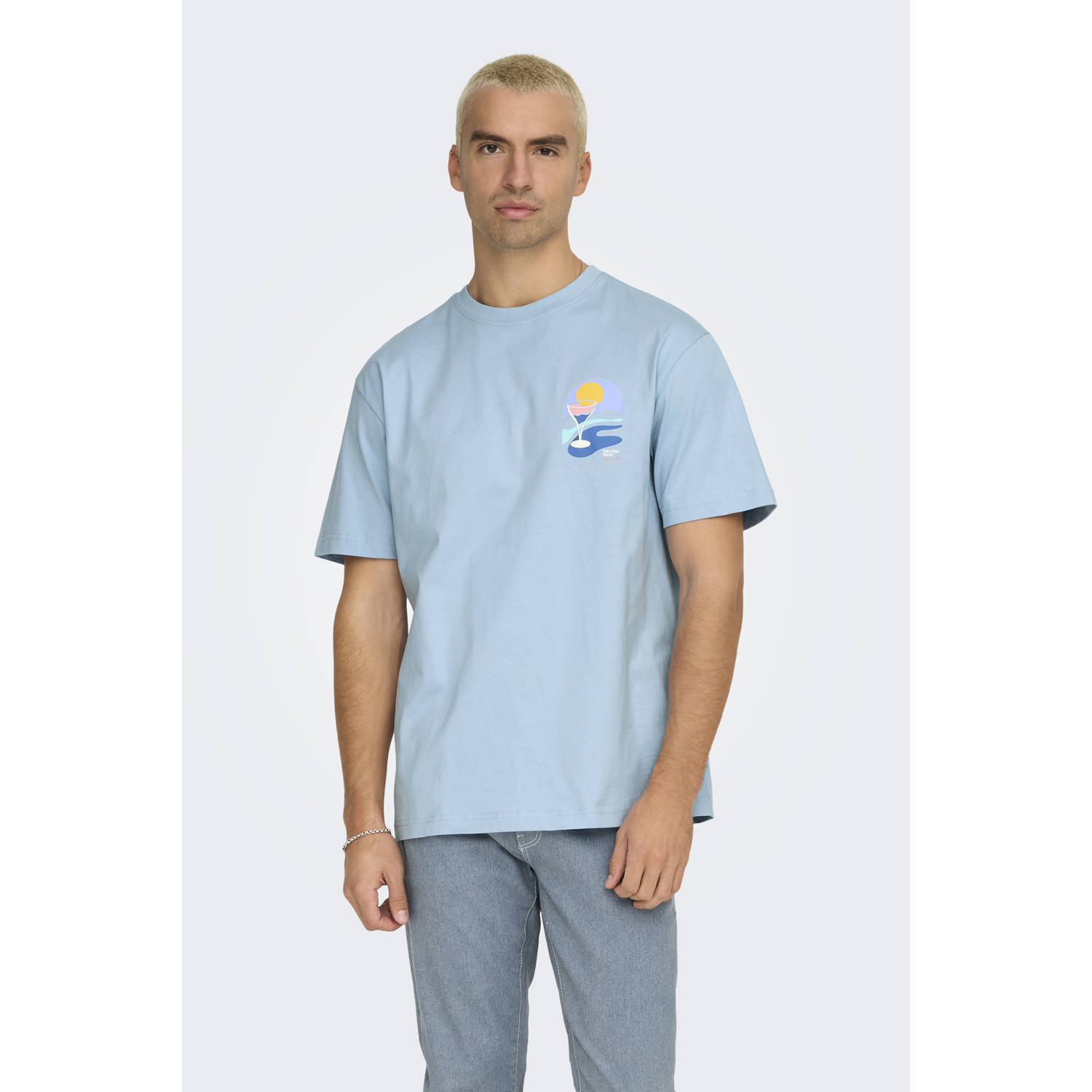 ONLY & SONS T-shirt lichtblauw