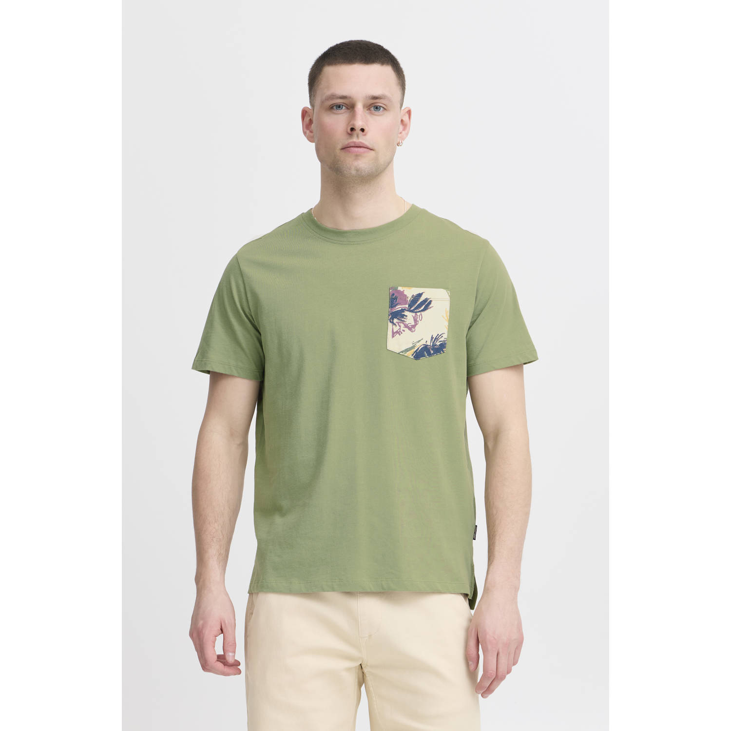 Blend T-shirt met geribde ronde hals model 'BHJEM'