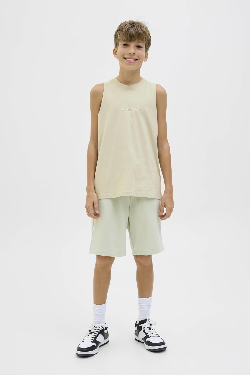 Lichtgroene jongens JACK & JONES JUNIOR tanktop van katoen met effen en ronde hals