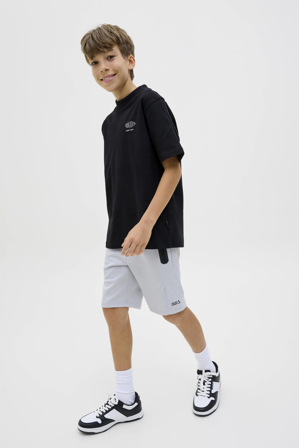 Grijze jongens JACK & JONES JUNIOR sweatshort met slim fit, elastische tailleband met koord en effen