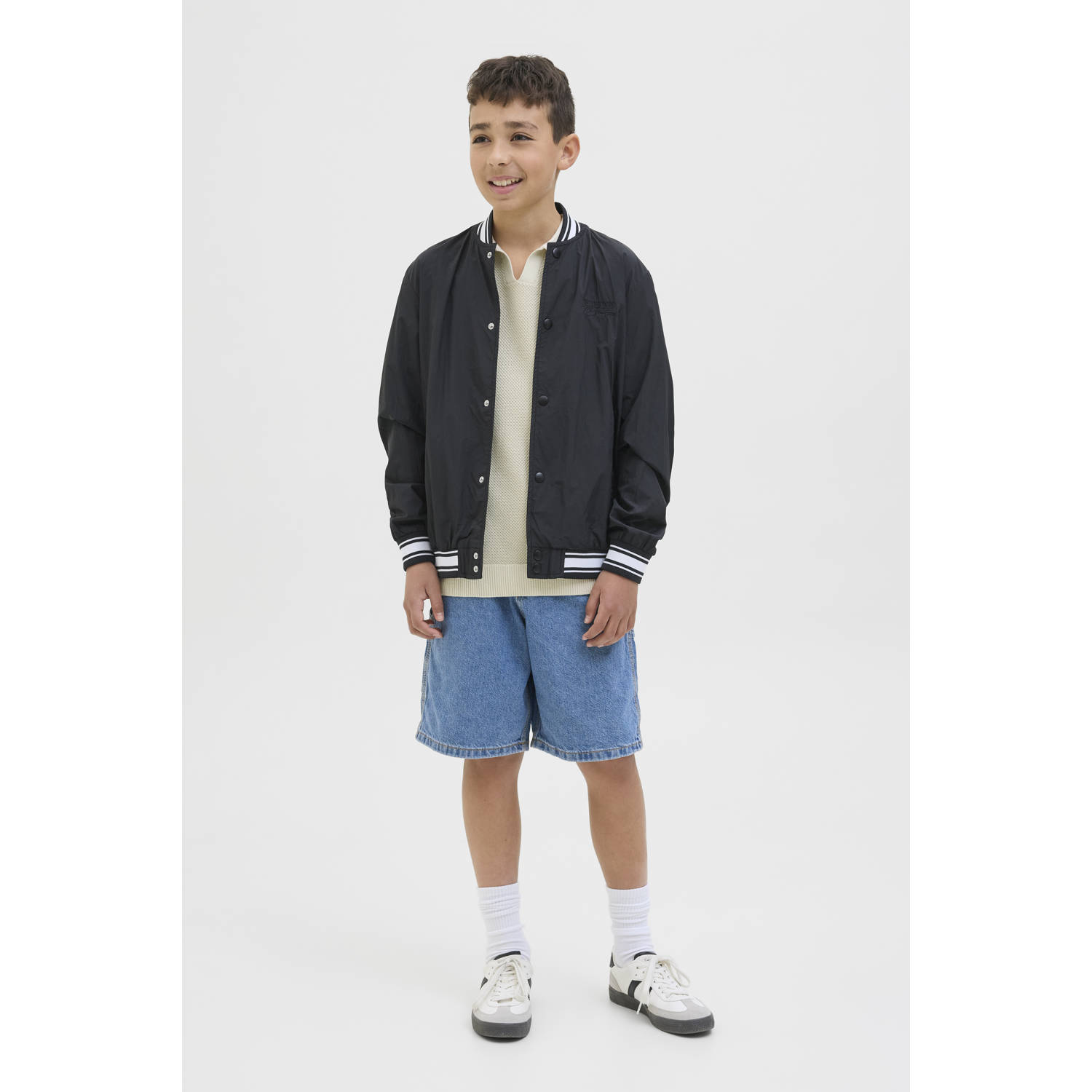 JACK & JONES JUNIOR polo lichtgrijs fijn gebreid