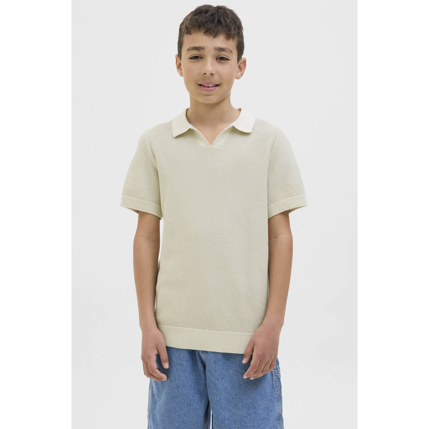 JACK & JONES JUNIOR polo lichtgrijs fijn gebreid