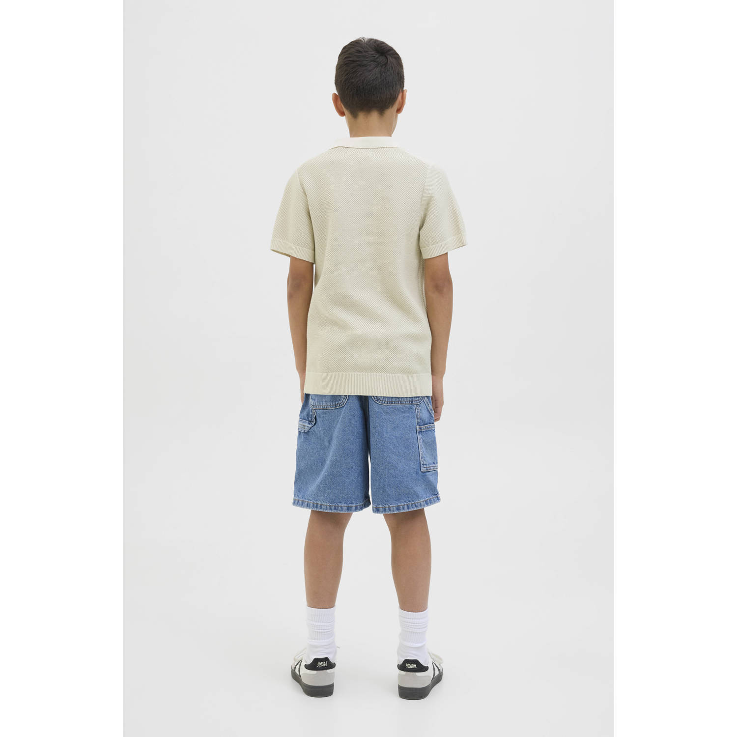 JACK & JONES JUNIOR polo lichtgrijs fijn gebreid