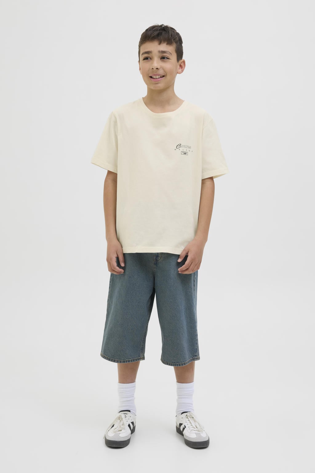 Witte jongens JACK & JONES JUNIOR T-shirt van katoen met backprint, korte mouwen en ronde hals