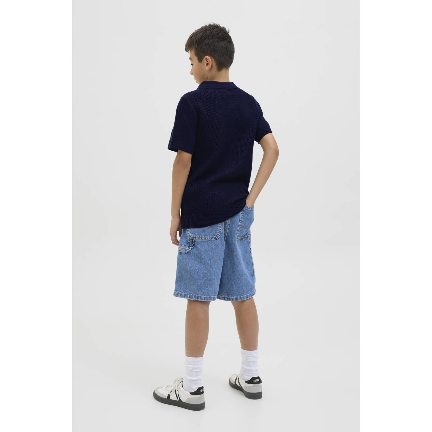 JACK & JONES JUNIOR polo donkerblauw fijn gebreid
