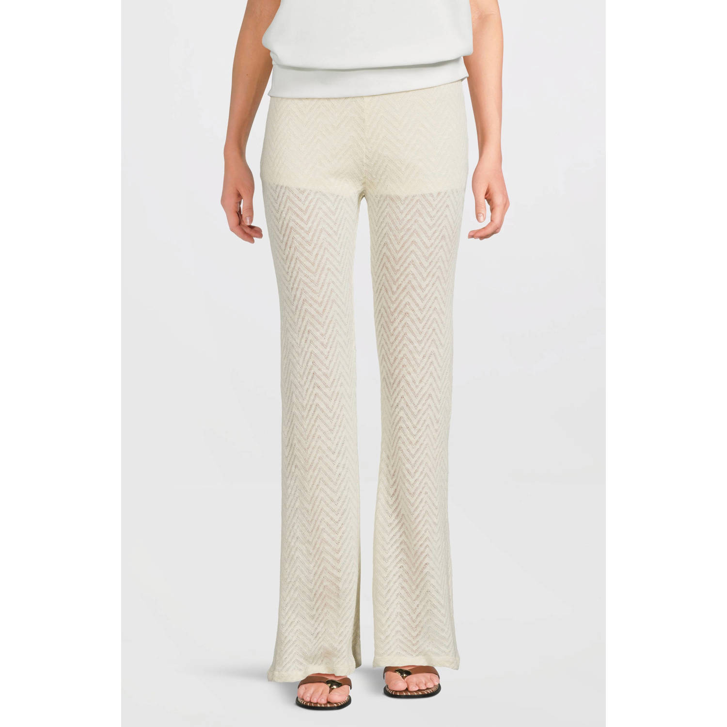 Anytime crochet flared broek off-white