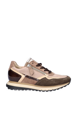 Comfort Optifit leren sneakers taupe/bruin