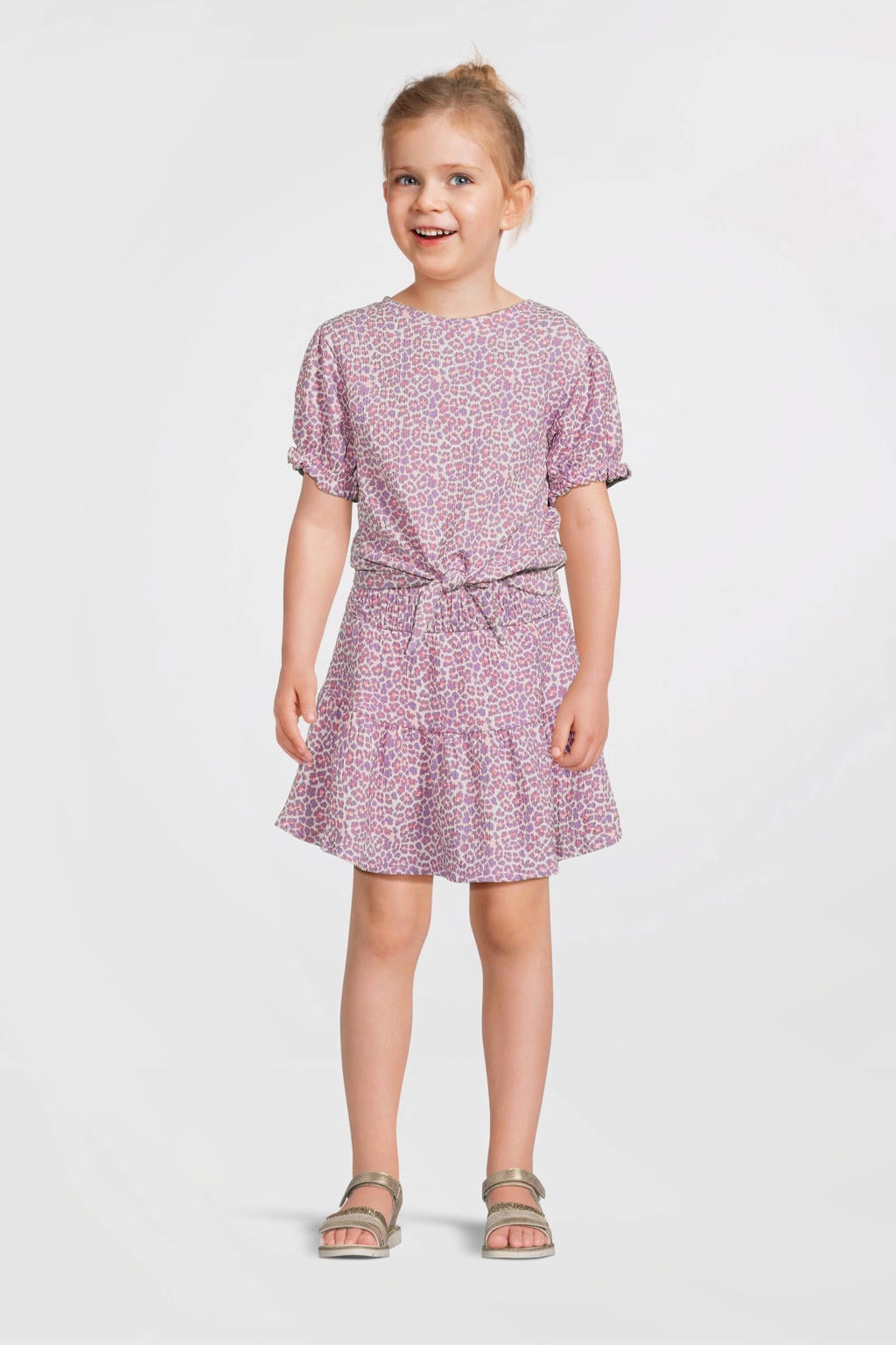 Roze meisjes Anytime crinkle skort van polyester met elastische tailleband en dierenprint