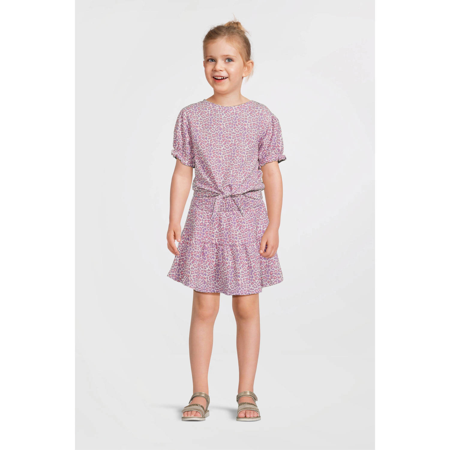 Anytime crinkle skort panterprint roze
