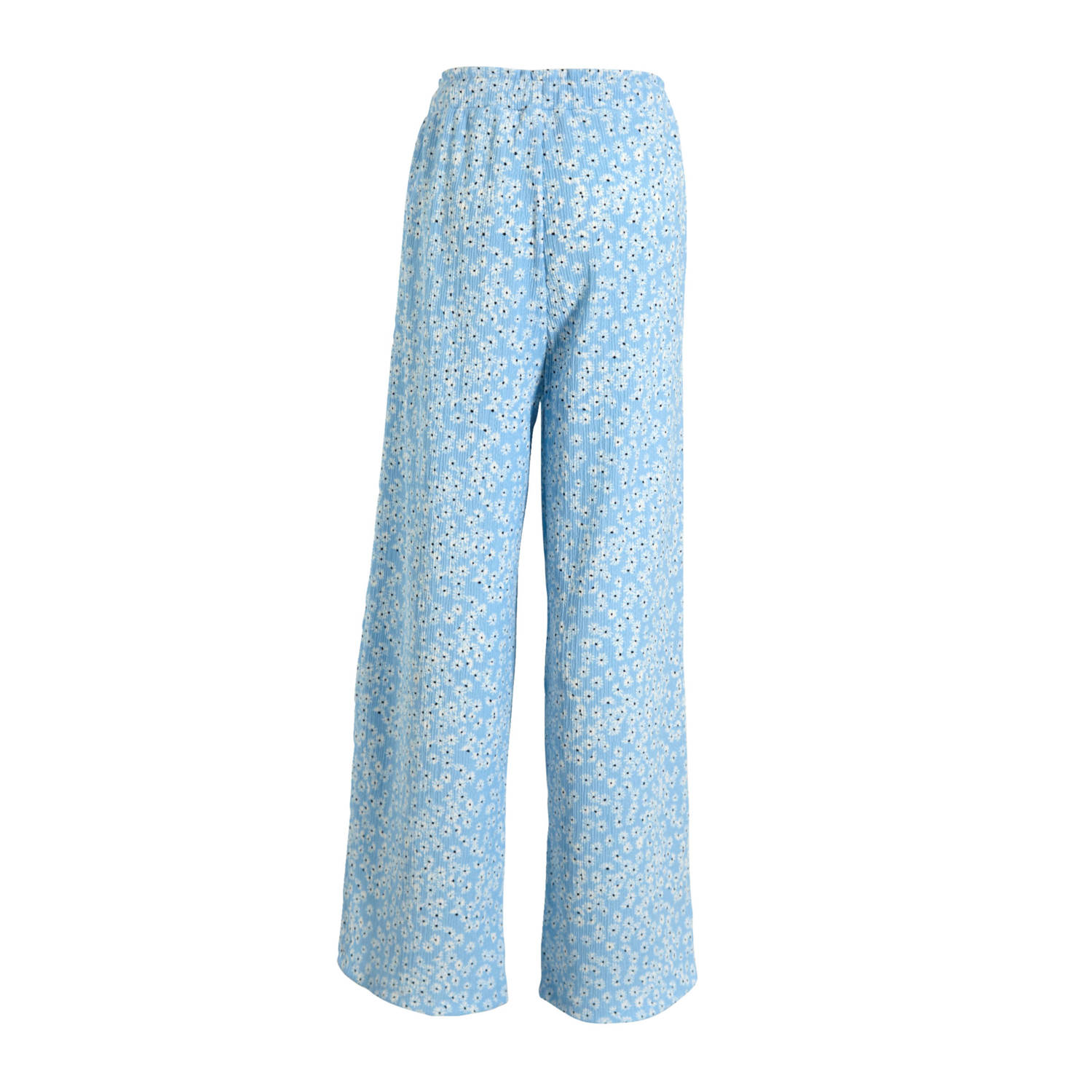 anytime wide leg crinkle broek bloemenprint lichtblauw