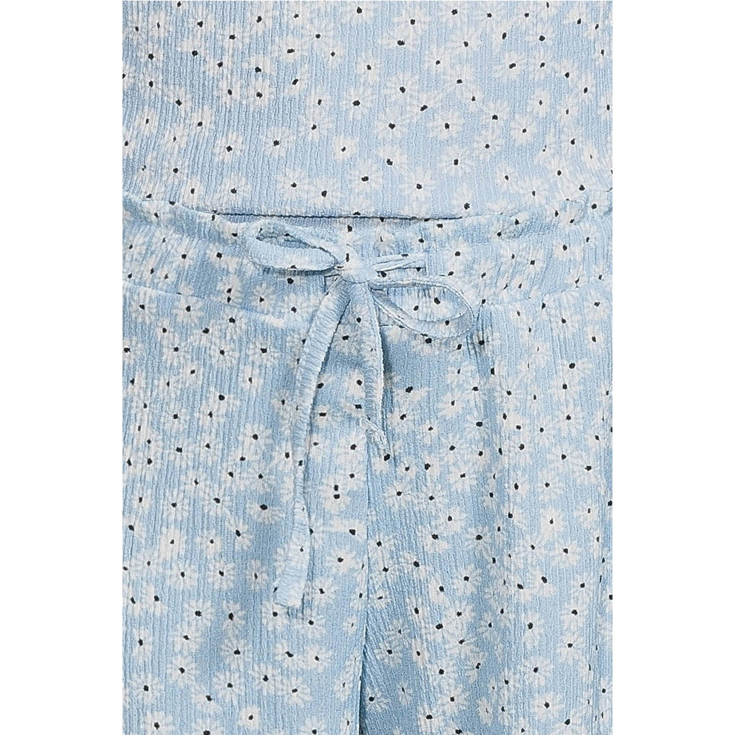 anytime wide leg crinkle broek bloemenprint lichtblauw